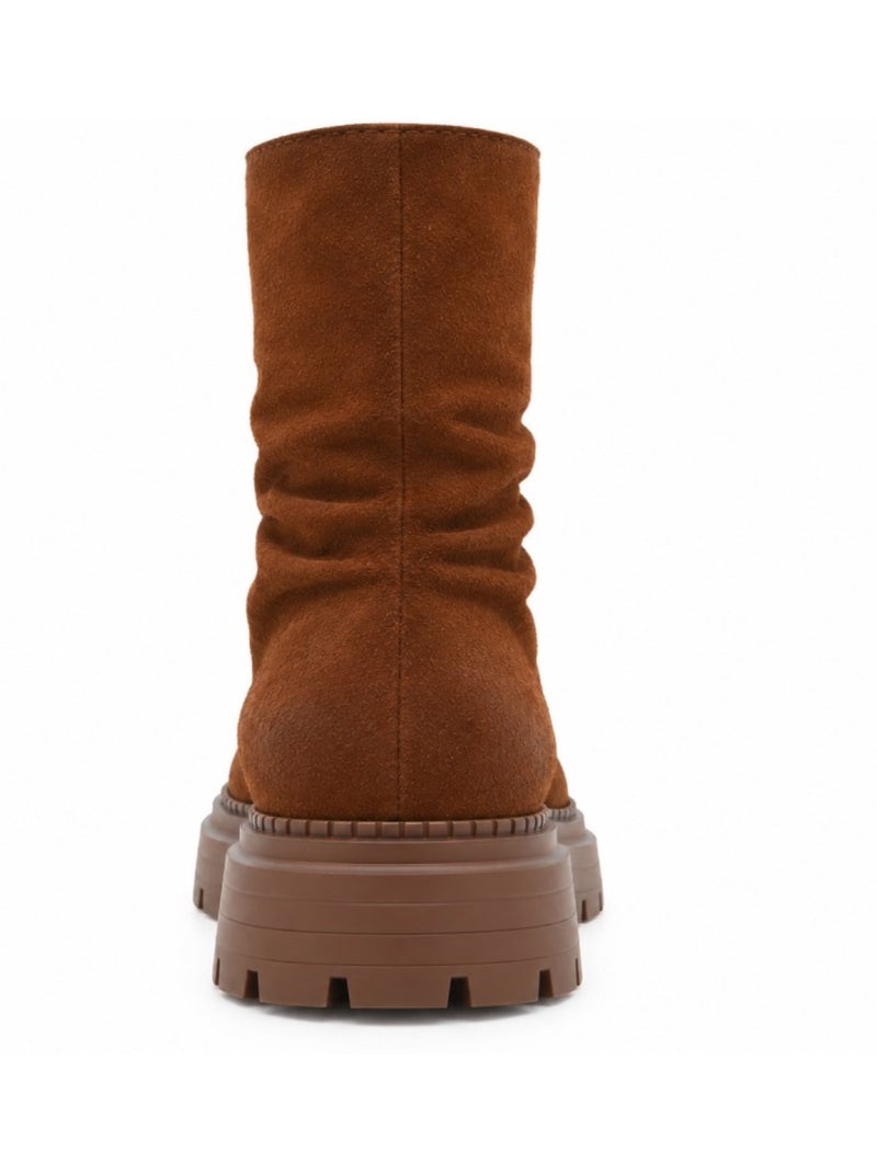 Botins rasos couro natural purapiel Castanho - Kiabi