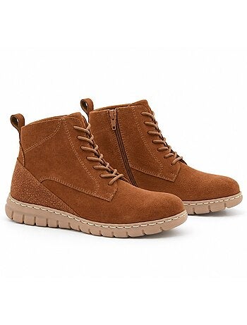 Botins rasos couro natural purapiel