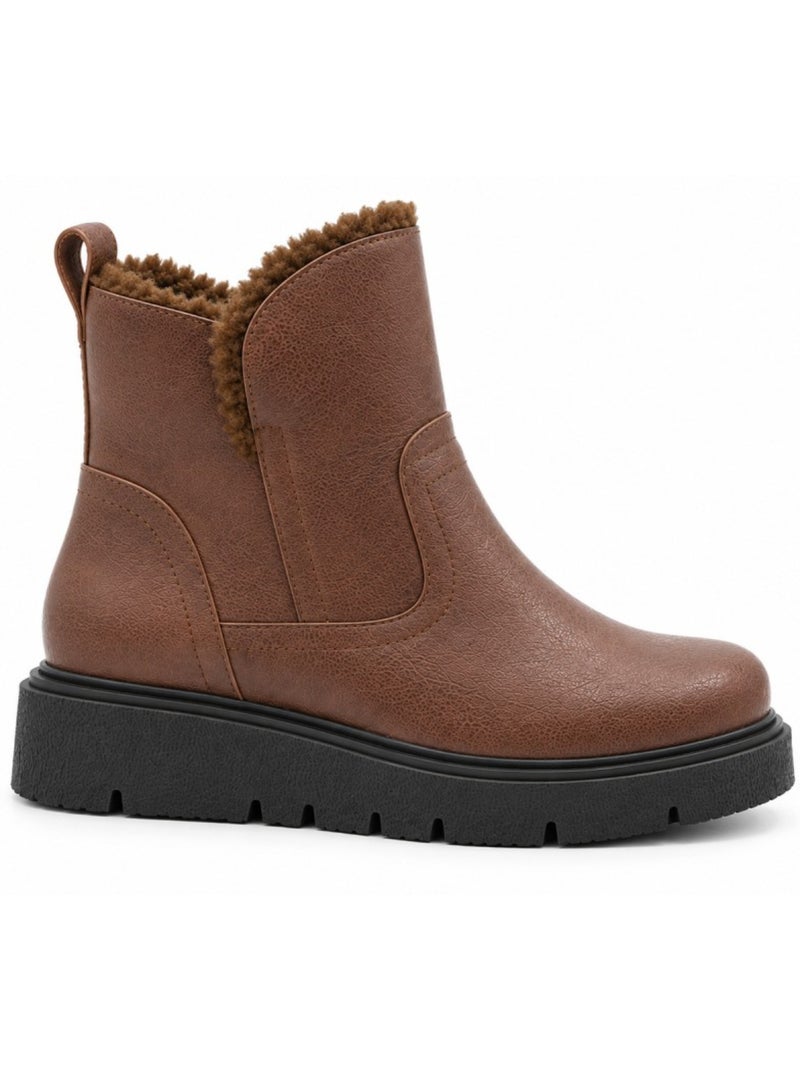 Botins rasos couro natural purapiel Castanho - Kiabi