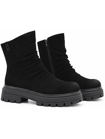 Botins rasos couro natural purapiel