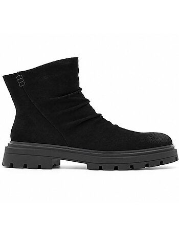 Botins rasos couro natural purapiel