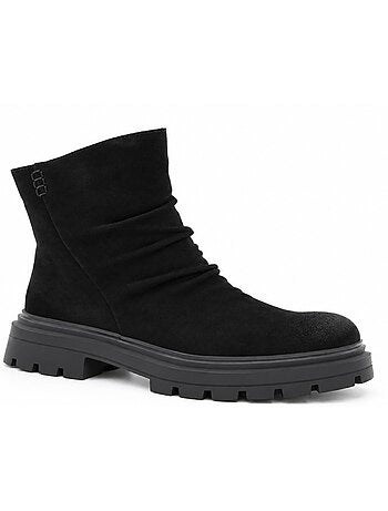 Botins rasos couro natural purapiel