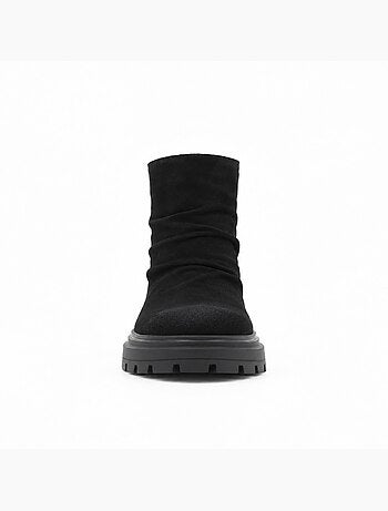 Botins rasos couro natural purapiel