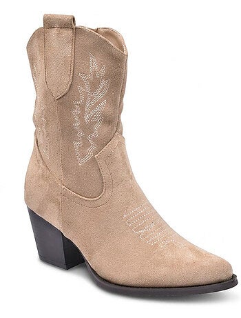 Botins santiag mulher camurça salto bloco 6 cm a meio da perna ponta afilada ozabi