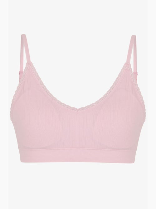 Bralette com padrão ajour, almofadas removíveis e sem costuras penti - Kiabi Bralette com padrão ajour, almofadas removíveis e sem costuras penti - Kiabi