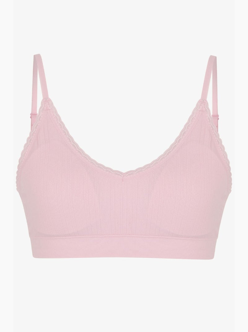 Bralette com padrão ajour, almofadas removíveis e sem costuras penti Rosa doce - Kiabi