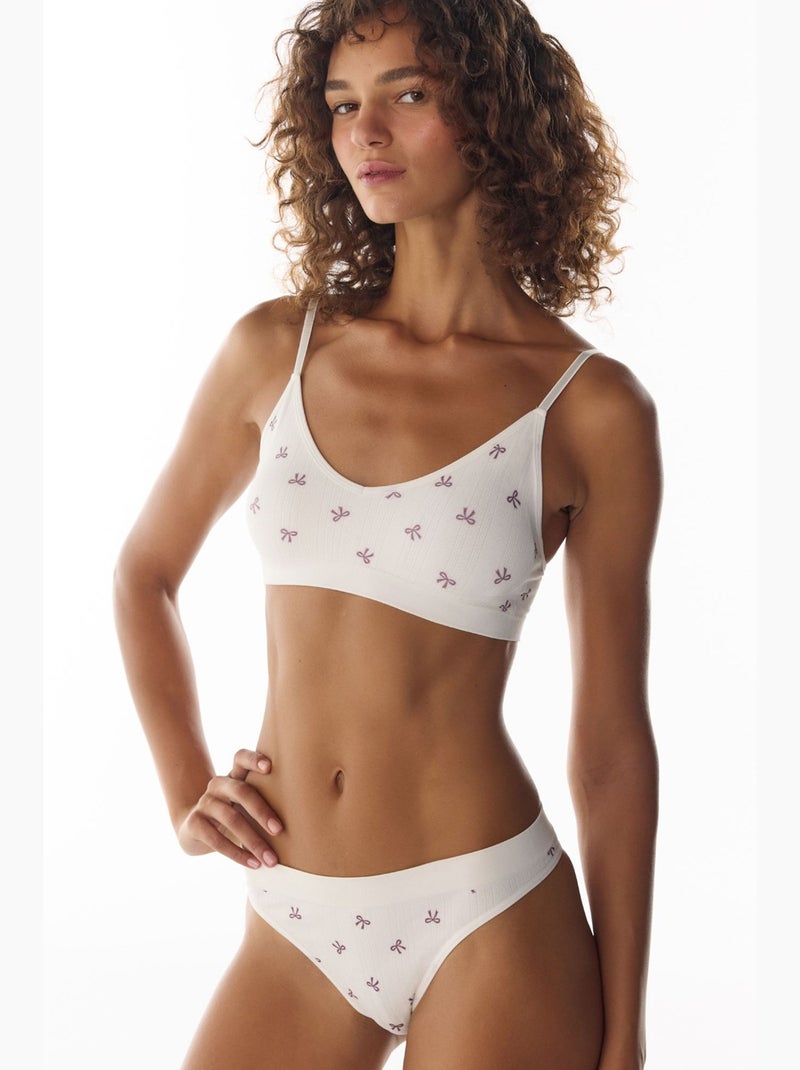 Bralette com padrão ajour, copas amovíveis e sem costuras penti Branco - Kiabi