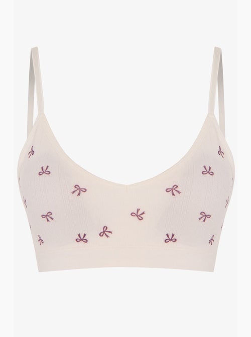 Bralette com padrão ajour, copas amovíveis e sem costuras penti - Kiabi Bralette com padrão ajour, copas amovíveis e sem costuras penti - Kiabi