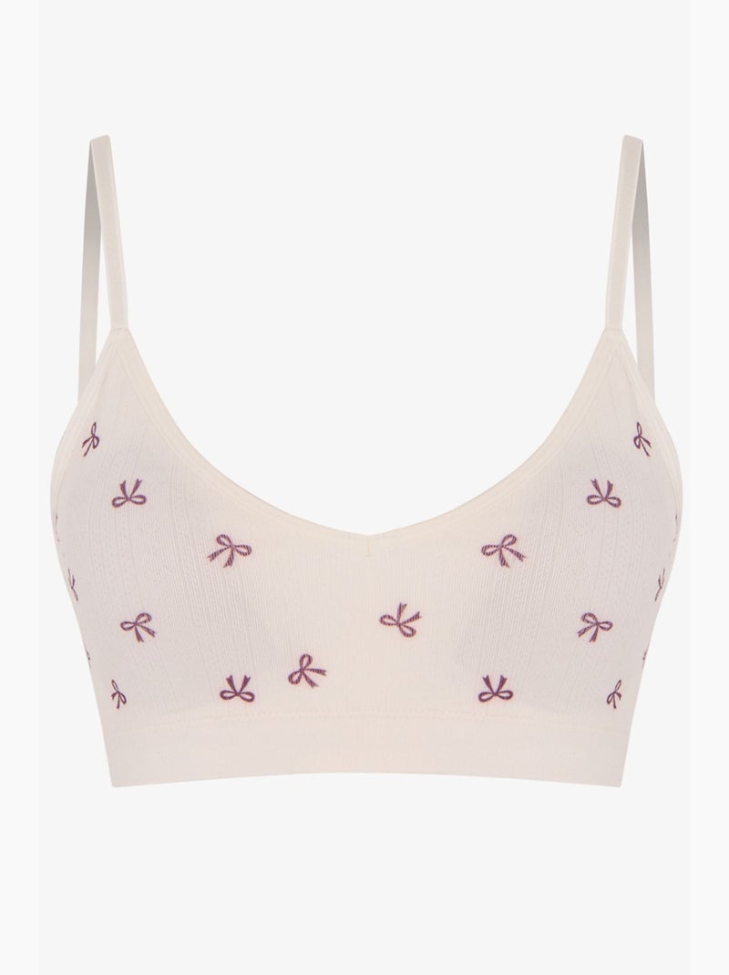 Bralette com padrão ajour, copas amovíveis e sem costuras penti Branco - Kiabi