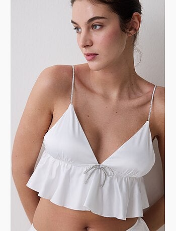 Bralette feminina em cetim enrugado penti