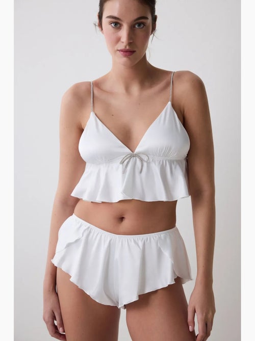 Bralette feminina em cetim enrugado penti - Kiabi