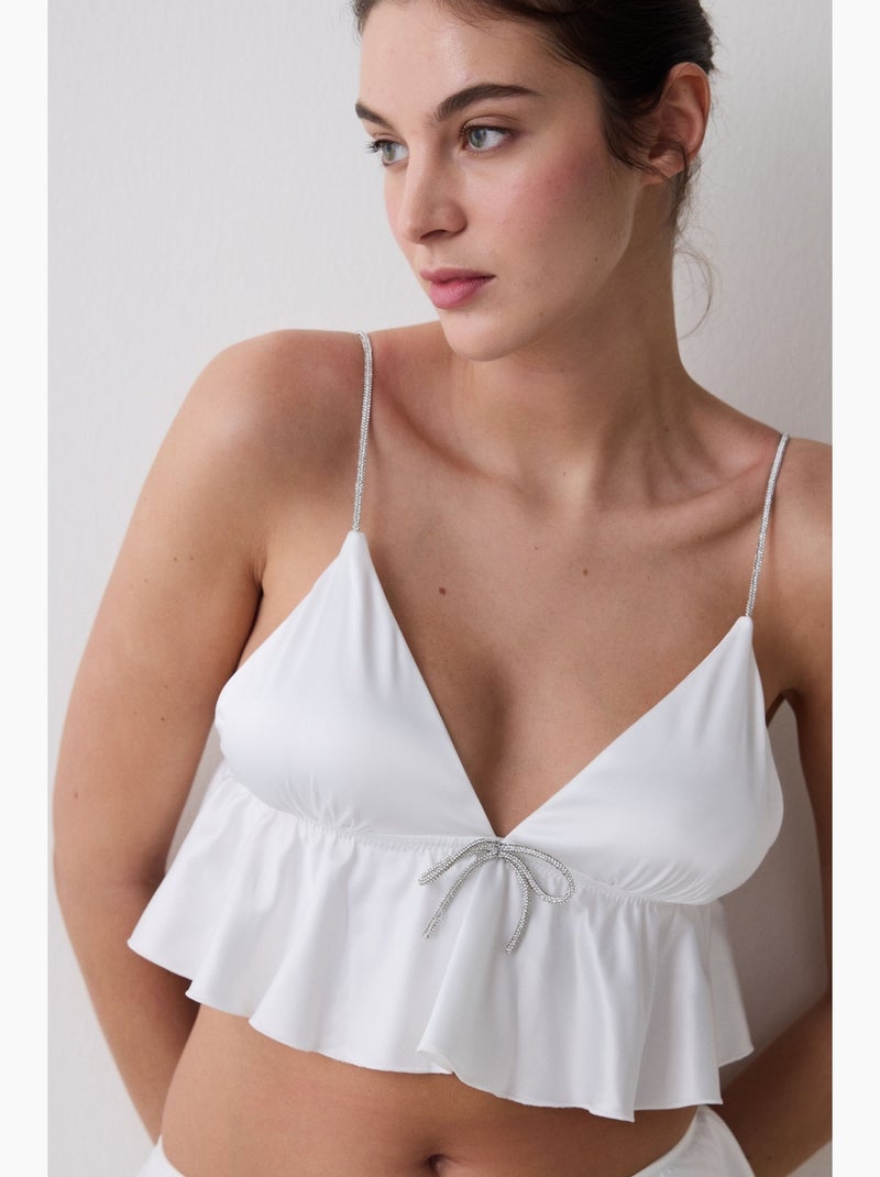 Bralette feminina em cetim enrugado penti Branco sujo - Kiabi