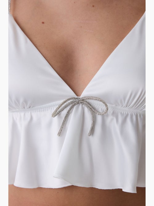 Bralette feminina em cetim enrugado penti - Kiabi