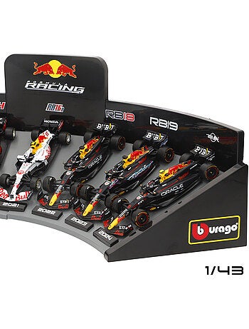 Burago conjunto de 7 carros de coleção f1 red bull 1:43 com exposição