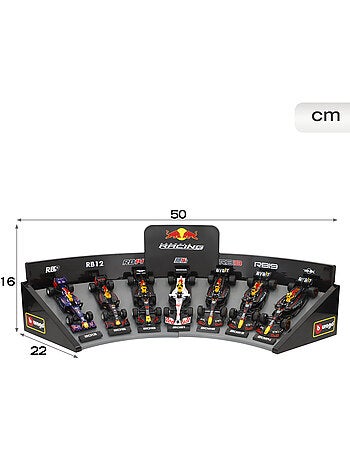 Burago conjunto de 7 carros de coleção f1 red bull 1:43 com exposição