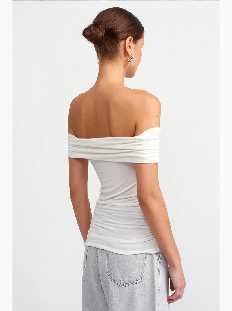 Bustier ajustado franzido ombros descobertos hiccup Branco - Kiabi