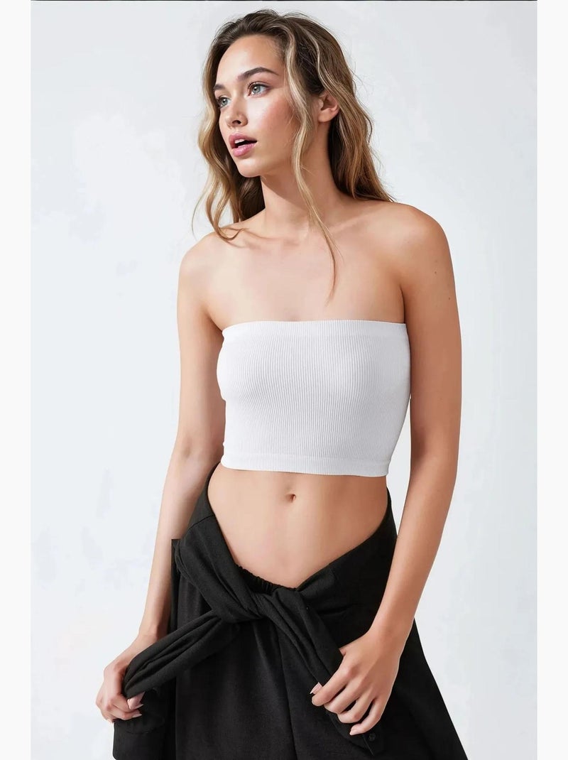 Bustier curto canelado ajustado hiccup Branco - Kiabi