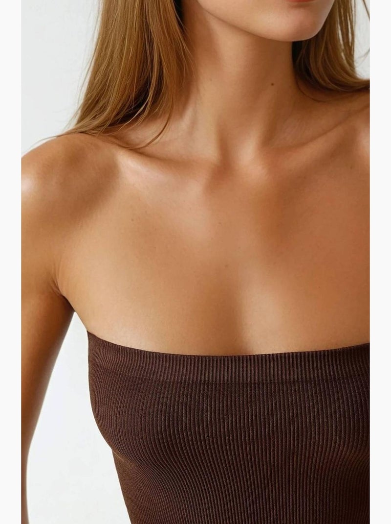 Bustier curto canelado ajustado hiccup Castanho-chocolate - Kiabi