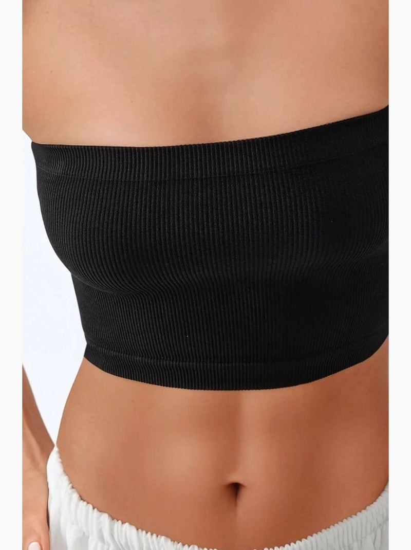 Bustier curto canelado ajustado hiccup Preto - Kiabi
