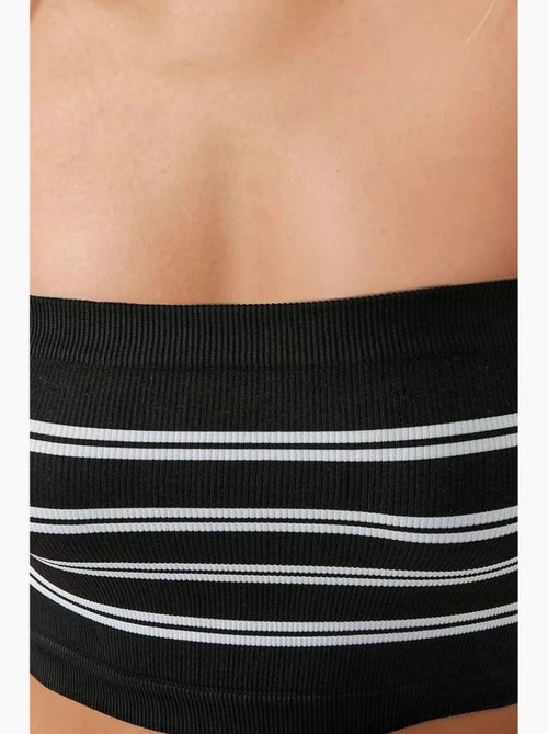 Bustier curto canelado às riscas hiccup - Kiabi Bustier curto canelado às riscas hiccup - Kiabi