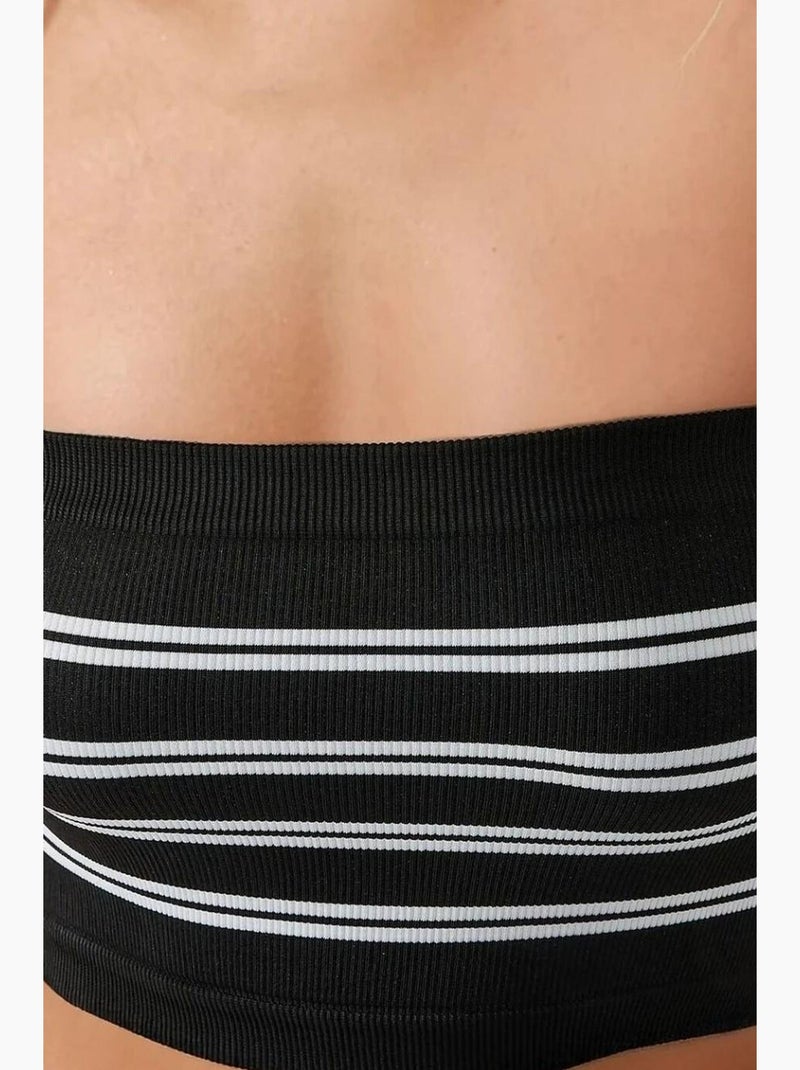 Bustier curto canelado às riscas hiccup Preto - Kiabi