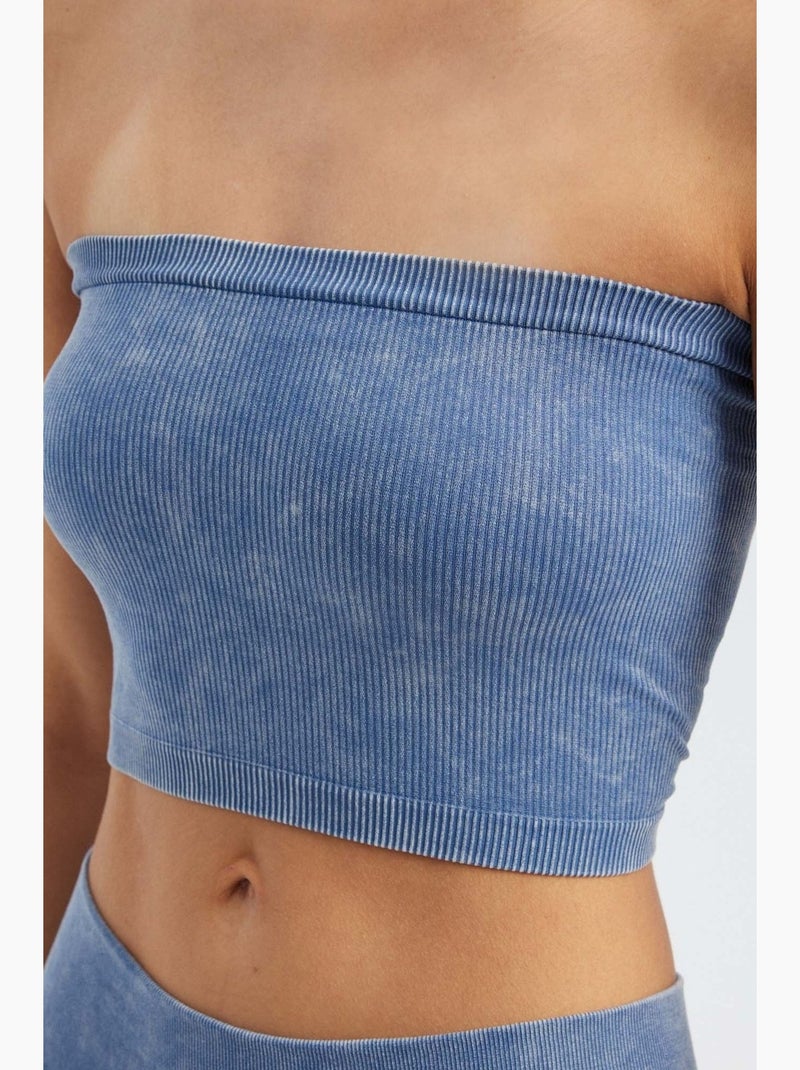 Bustier curto canelado lavado hiccup Azul - Kiabi
