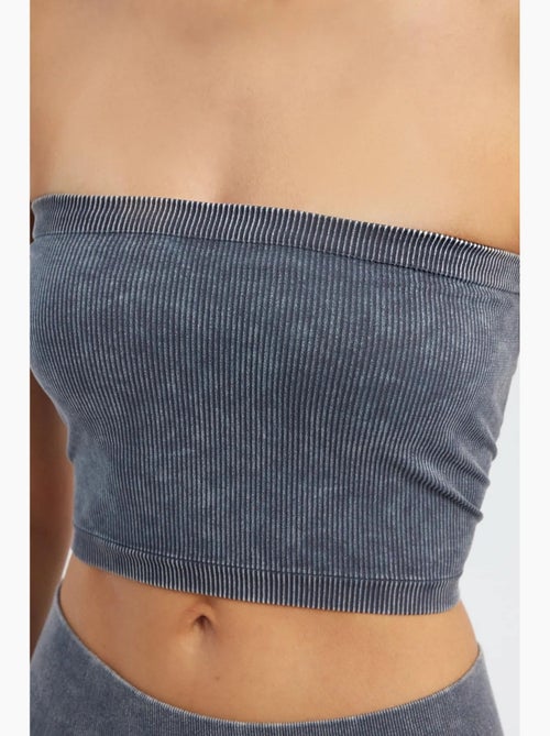 Bustier curto canelado lavado hiccup - Kiabi Bustier curto canelado lavado hiccup - Kiabi