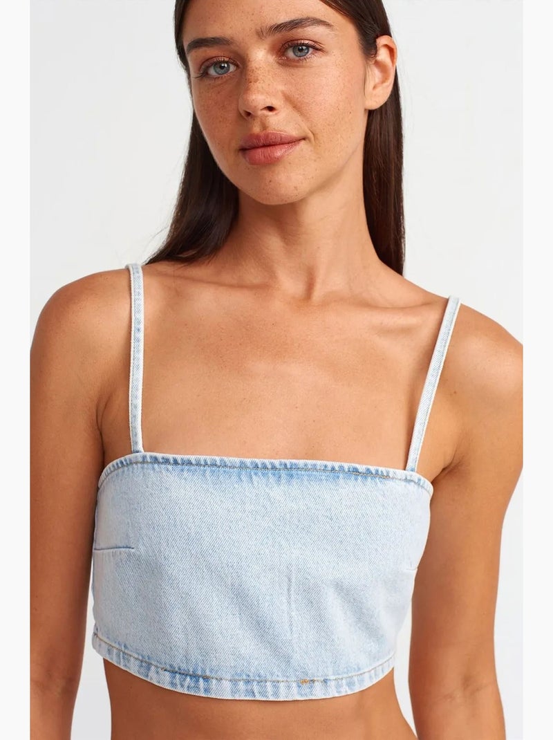 Bustier curto em ganga dilvin Azul-aqua - Kiabi
