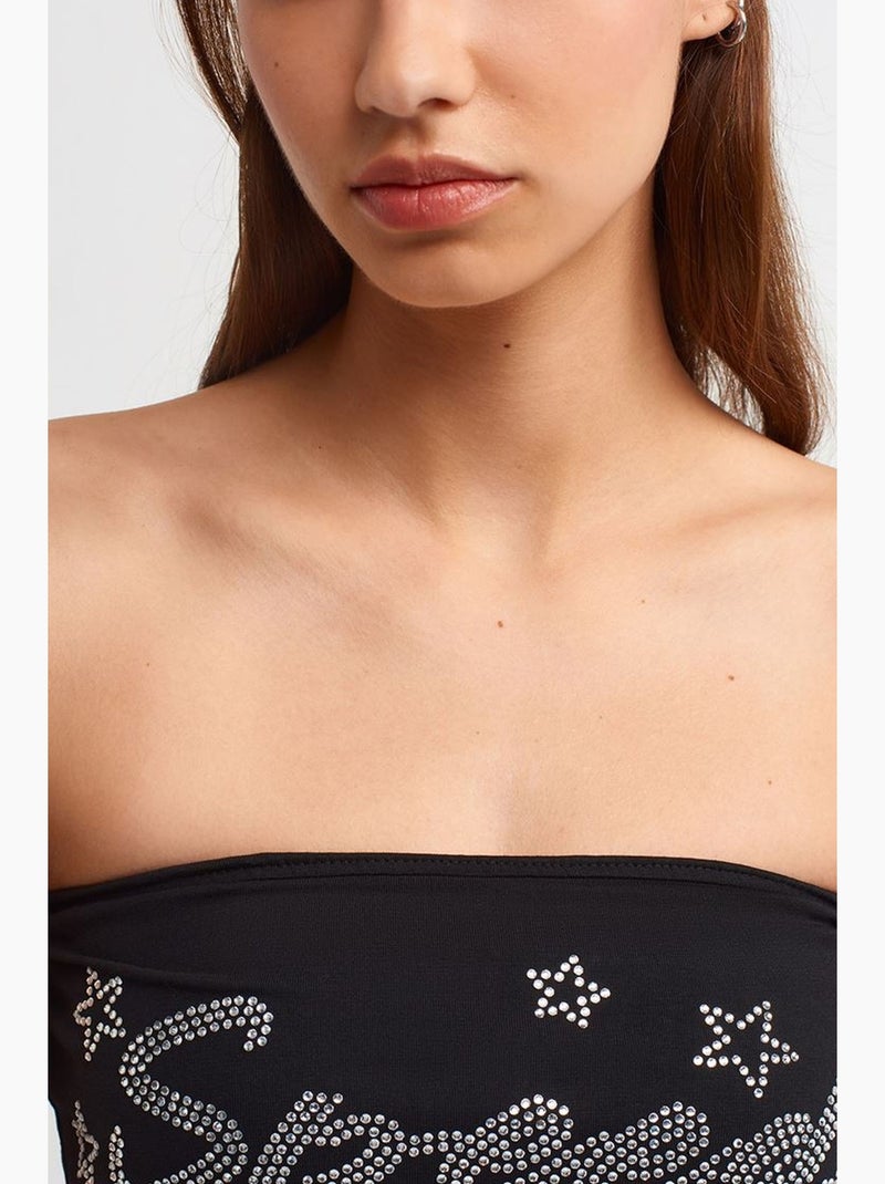 Bustier curto justo com strass dilvin Preto - Kiabi