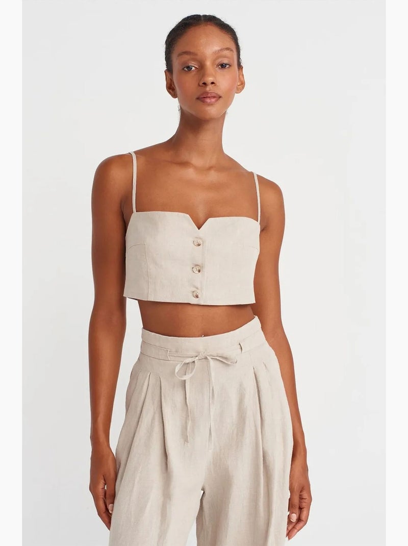 Bustier curto linho misto dilvin Bege natural - Kiabi