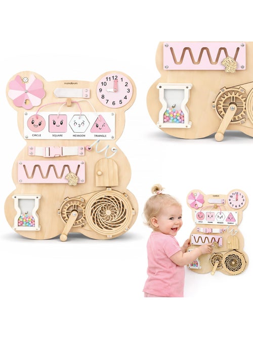 Busy board de madeira urso rosa montessori teddy board mamabrum - Kiabi Busy board de madeira urso rosa montessori teddy board mamabrum - Kiabi