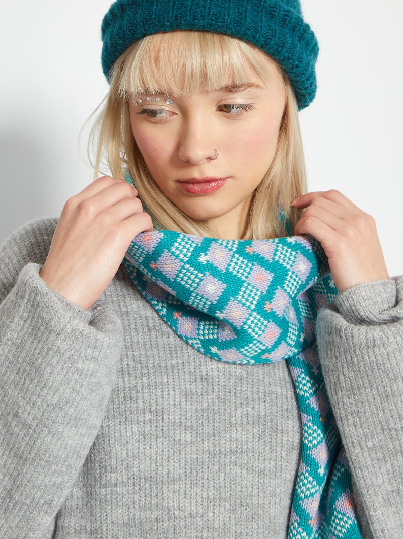 Cachecol em malha jacquard Azul - Kiabi