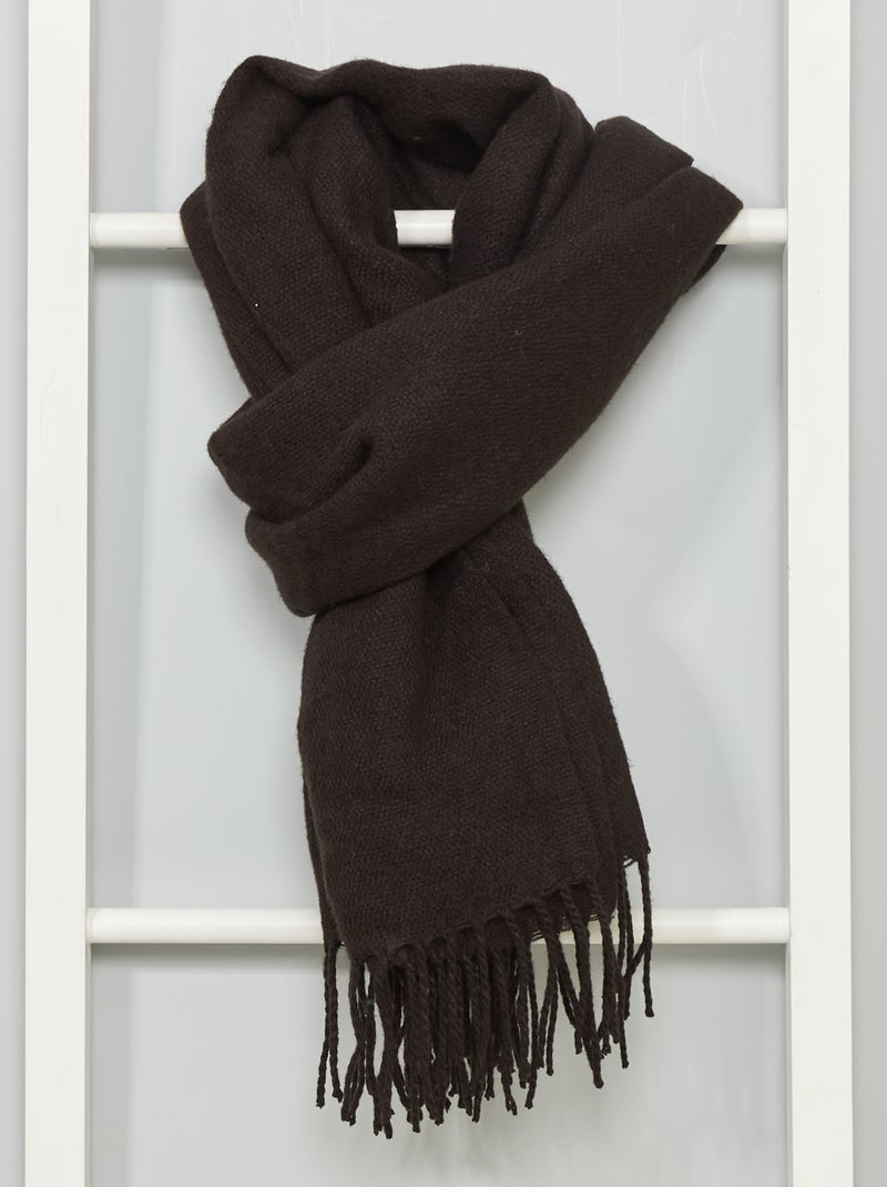 Cachecol grande liso com franjas Preto - Kiabi