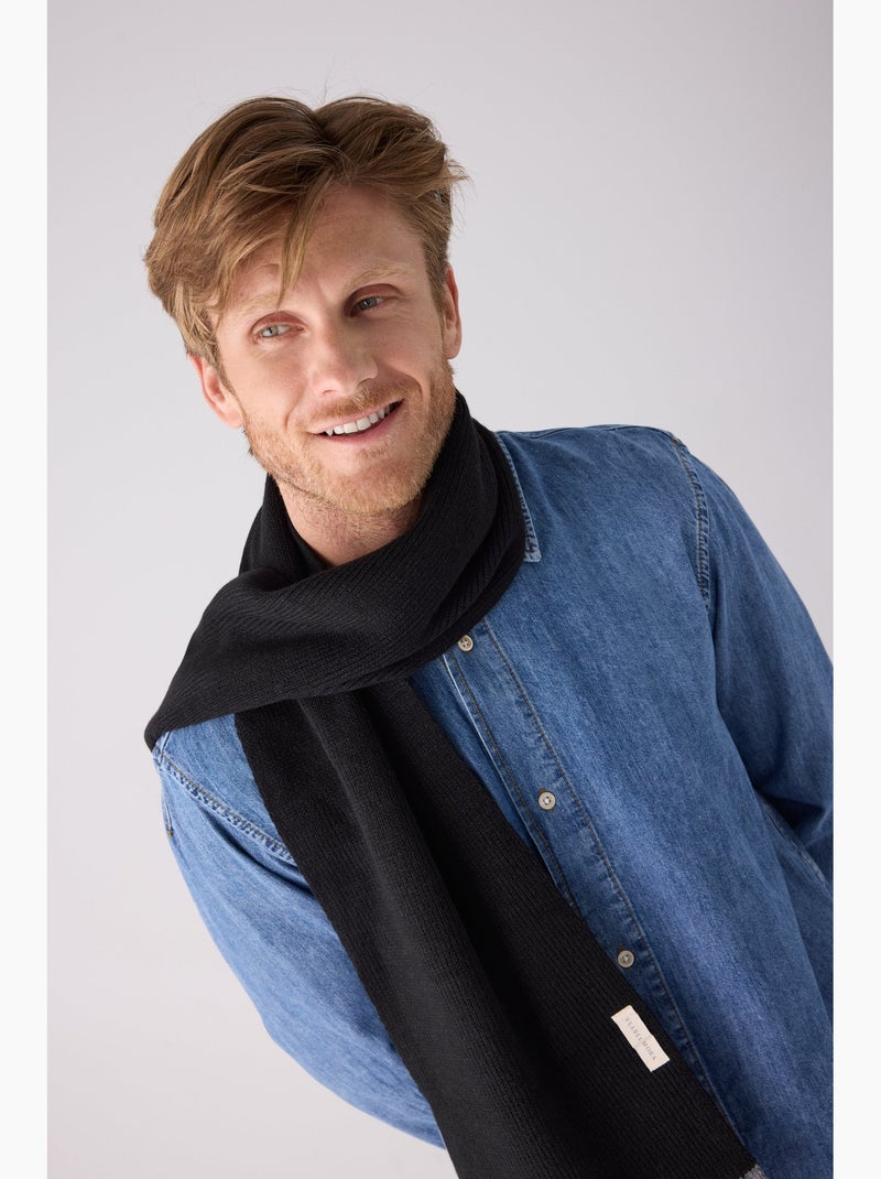 Cachecol masculino de malha listrada Preto - Kiabi