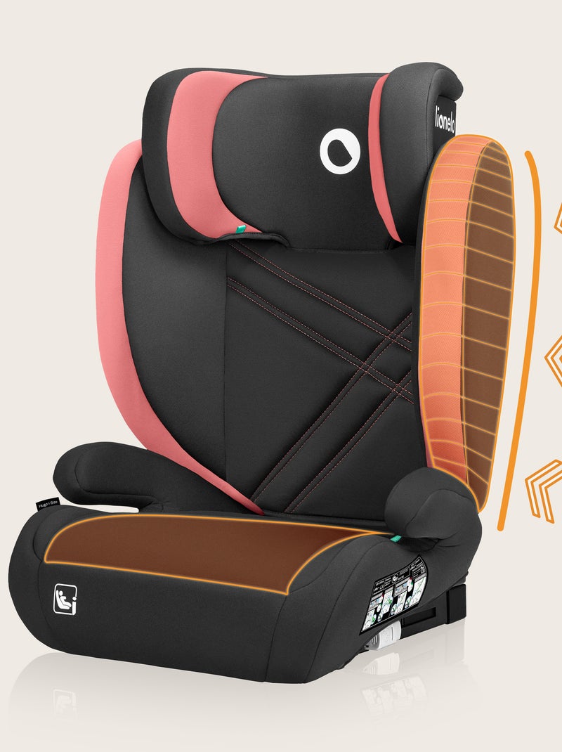 Cadeira auto 100-150cm LIONELO Hugo i-Size - ISOFIX - Grupo 2/3 - Apoio de cabeça com espuma Preto Rosa - Kiabi