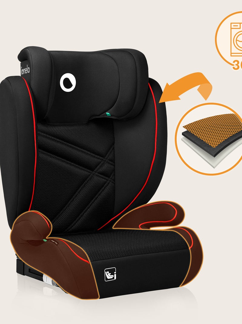 Cadeira auto 100-150cm LIONELO Hugo i-Size - ISOFIX - Grupo 2/3 - Apoio de cabeça com espuma Preto Vermelho - Kiabi