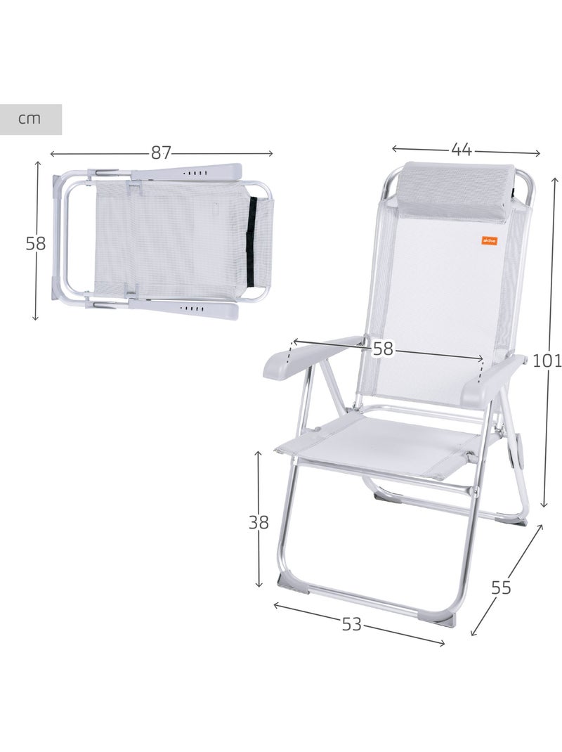 Cadeira de acampamento dobrável anti-roll e multiposição cinza com almofada aktive Cinza - Kiabi