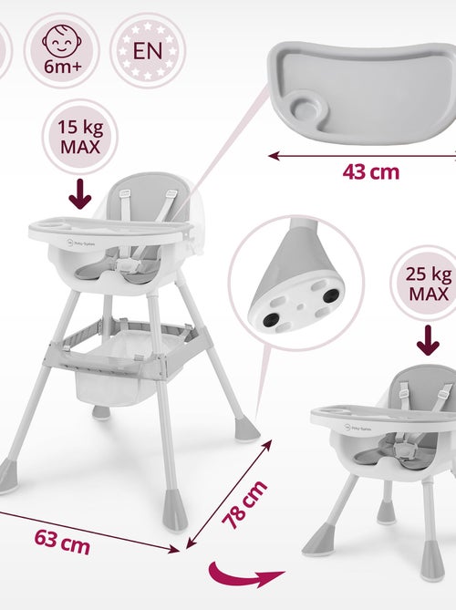 Cadeira de alimentação 2 em 1 magnolia evolutiva com tabuleiro duplo e cinto de 5 pontos - Kiabi Cadeira de alimentação 2 em 1 magnolia evolutiva com tabuleiro duplo e cinto de 5 pontos - Kiabi