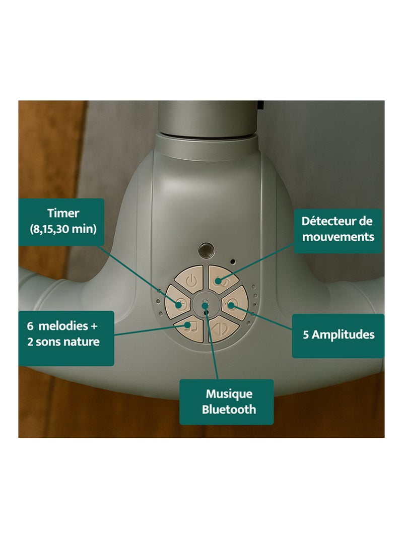 Cadeira de baloico/transat eletrica conectada AVA com capota + mosquiteiro Cinza - Kiabi