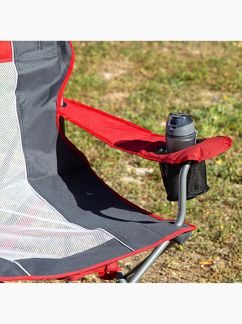 Cadeira de camping dobrável xl com porta-copos aktive Preto Vermelho - Kiabi