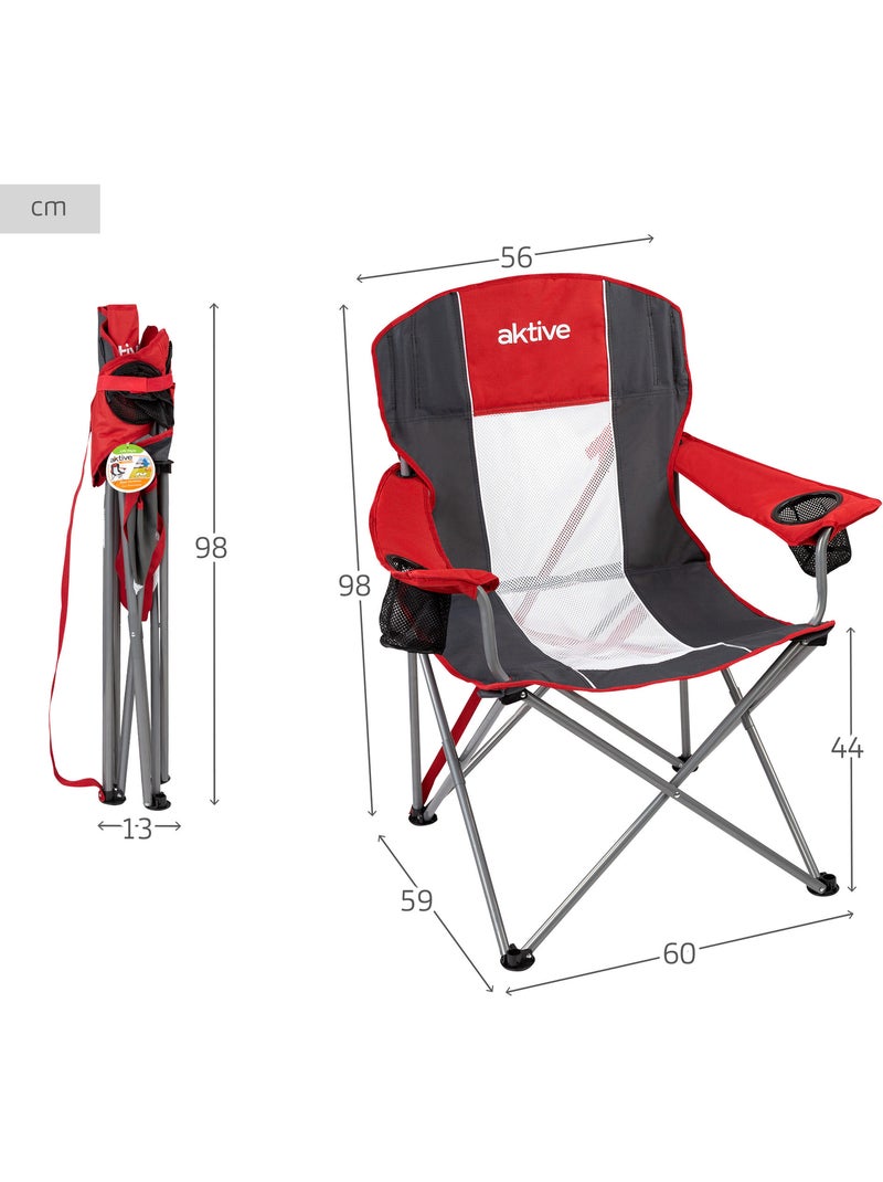 Cadeira de camping dobrável xl com porta-copos aktive Preto Vermelho - Kiabi
