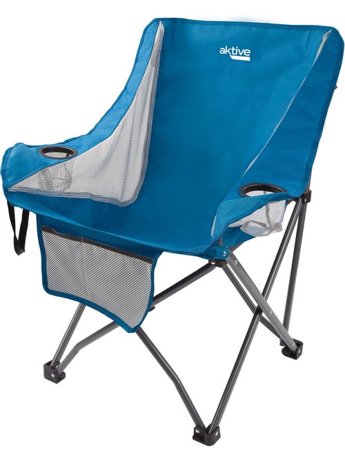 Cadeira de campismo dobrável anti-queda azul com porta-copos e bolso aktive - Kiabi
