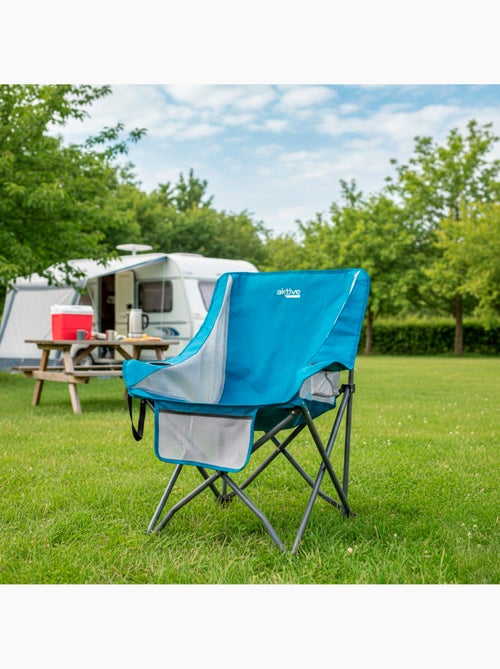Cadeira de campismo dobrável anti-queda azul com porta-copos e bolso aktive - Kiabi