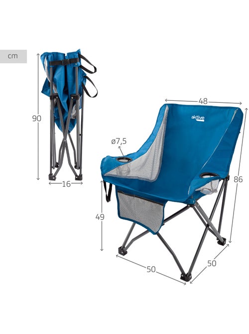 Cadeira de campismo dobrável anti-queda azul com porta-copos e bolso aktive - Kiabi