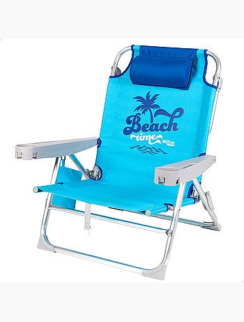 Cadeira de praia baixa, 5 posições, 53x58x80 cm, azul, com almofada e bolsa removível aktive