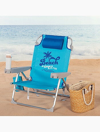 Cadeira de praia baixa, 5 posições, 53x58x80 cm, azul, com almofada e bolsa removível aktive