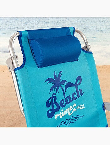 Cadeira de praia baixa, 5 posições, 53x58x80 cm, azul, com almofada e bolsa removível aktive