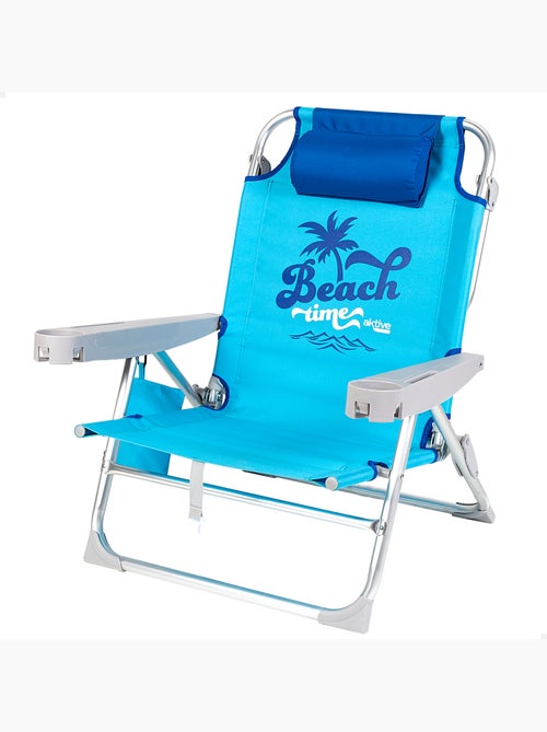 Cadeira de praia baixa, 5 posições, 53x58x80 cm, azul, com almofada e bolsa removível aktive - Kiabi Cadeira de praia baixa, 5 posições, 53x58x80 cm, azul, com almofada e bolsa removível aktive - Kiabi