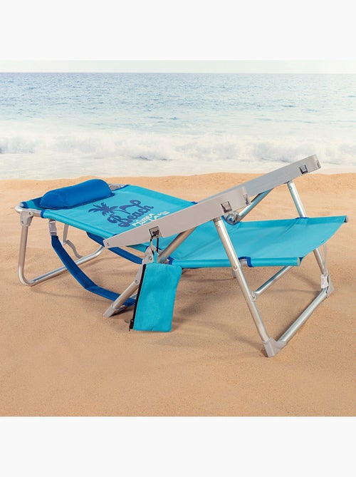 Cadeira de praia baixa, 5 posições, 53x58x80 cm, azul, com almofada e bolsa removível aktive - Kiabi Cadeira de praia baixa, 5 posições, 53x58x80 cm, azul, com almofada e bolsa removível aktive - Kiabi
