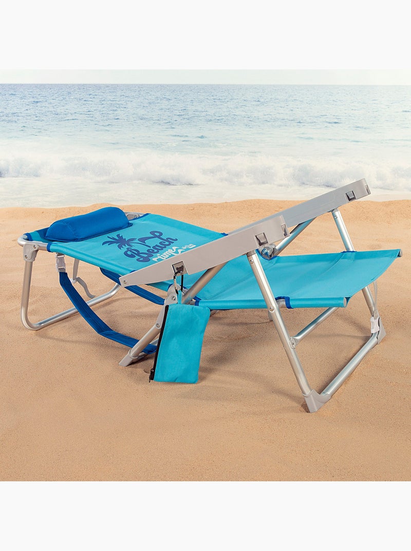 Cadeira de praia baixa, 5 posições, 53x58x80 cm, azul, com almofada e bolsa removível aktive Azul - Kiabi